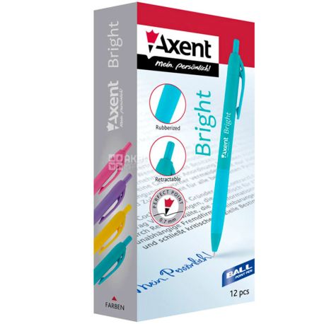 Axent, Bright, упаковка 12 шт., Акцент, Ручка шариковая автоматическая, синяя, 0,7 мм