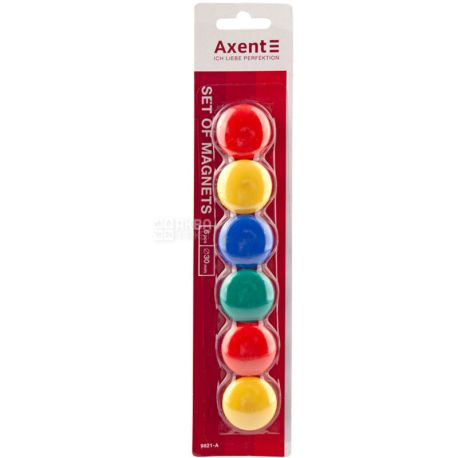 Axent, 6 шт. Акцент, Набор магнитов, цветные, 30 мм