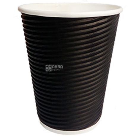 Paper cup, corrugated, black, D92, pack of 25 pcs, 400 ml