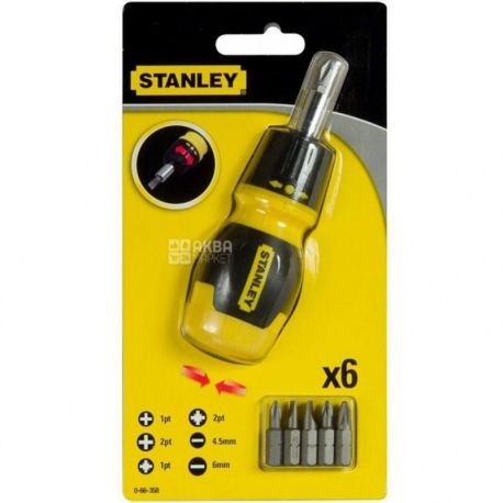 Stanley Multibit Ratchet Stubby, Отвертка укороченная с насадками и магнитным держателем
