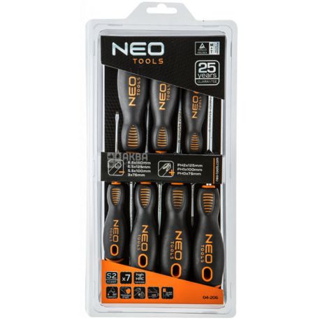 Neo tools, Набор шлицевых и крестовых отверток, 7 шт.