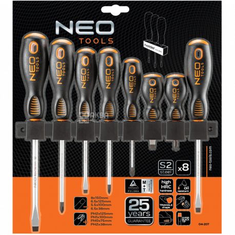 Neo tools, Набор шлицевых и крестовых отверток, 8 шт.
