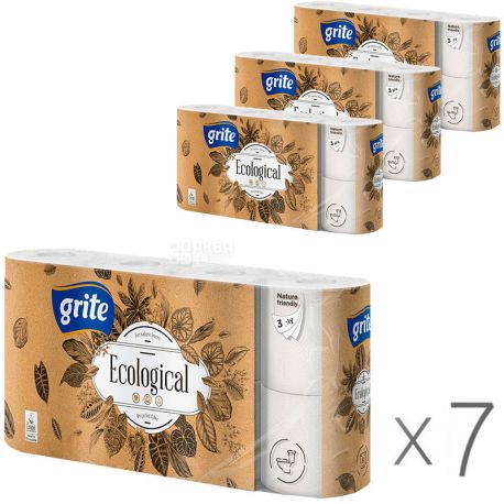 Grite Plius Ecological, 8 rolls, Pack of 7 pcs, Grite Plius Ecological, Waste paper, 3 layers