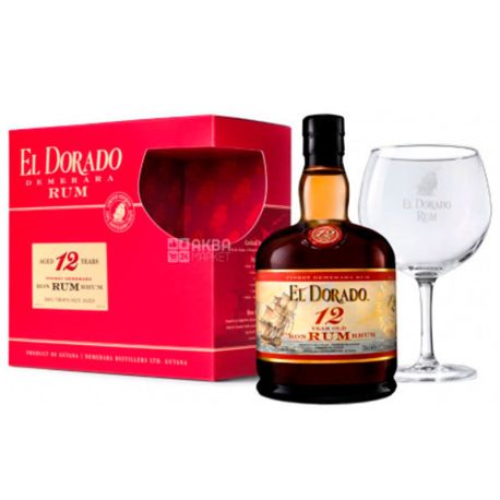 El Dorado, 12 y.o, Ром в подарунковій упаковці з келихом, 0,7 л