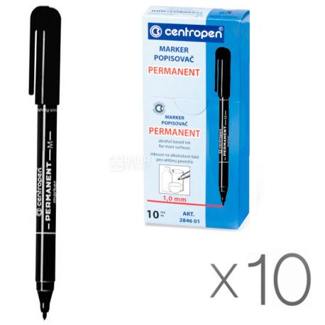 Centropen, упаковка 10 шт., Маркер перманентний, чорний, 1 мм
