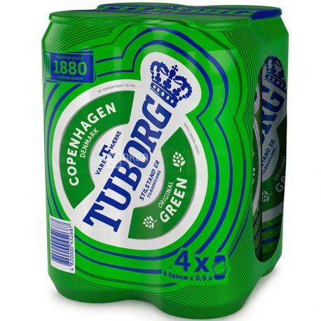 Tuborg Green, 4 х 0,5 л, Туборг, Пиво світле, мультипак, ж/б
