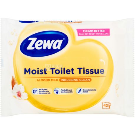 Zewa Мoist Almond Milk, 42 листа, Влажная туалетная бумага Зева, Миндальное Молочко
