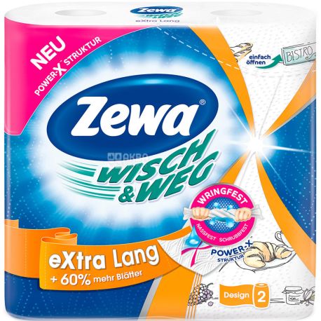 Zewa Wisch & Weg Decor XL, 2 рул., Паперові рушники Зева Декор, 2-шарові, 17 м, 72 аркуші, 260х240 мм