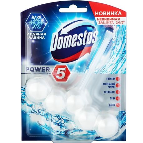 Domestos Power 5, 55 г, Блок для очистки унитаза, Ледяная лавина