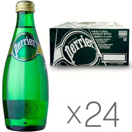 Perrier, 0,33 л, Упаковка 24 шт., Перье, Вода минеральная газированная, стекло