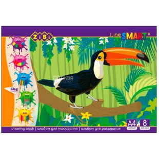 Zibi Smart Line, 8 л, Альбом для рисования на скобе, А4, 100 г/м2