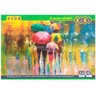 Zibi Kids Line, 40 л, Альбом для малювання на скобі, А4, 120 г/м2