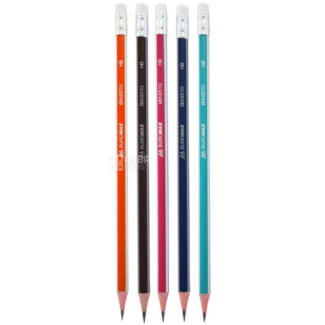 Buromax, Graphit НВ, 12 шт., Олівці прості, трикутні, з ластиком