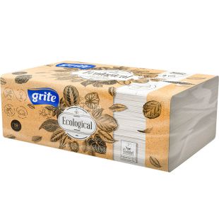 Grite Ecological, 150 аркушів, Паперові рушники Гріте, 2-шарові, V-складання, сірі, 250х225 мм