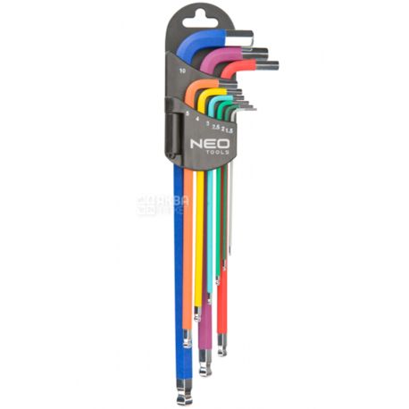 Neo Tools, Set of hex keys with color code, 9 pcs.
