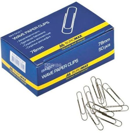 Buromax, Nickel-plated paper clips, embossed, 78 mm, 50 pcs.