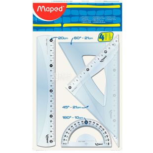 Maped, Набір канцелярський, Лінійка, 20 см, 2 кутника, транспортир, пластик
