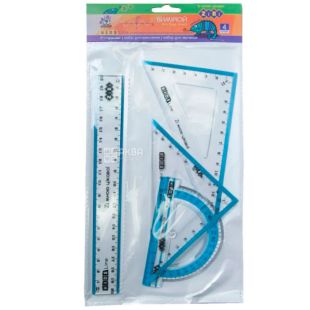 ZiBi, Набор канцелярский, Линейка, 20 см,  2 угольника, транспортир, пластик