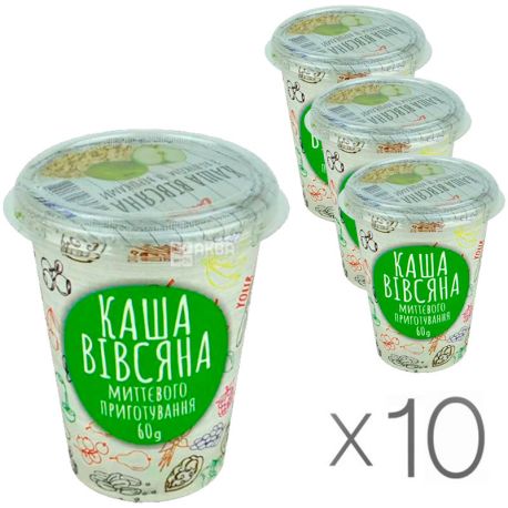Илна, 60 г, упаковка 10 шт, Каша Овсяная моментального приготовления с яблоком и сливками