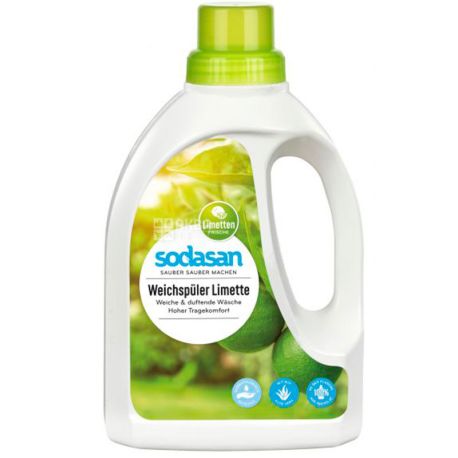 Sodasan Fabric Softener Lime, 0,75 л, Кондиціонер-ополіскувач для швидкого прасування, органічний, Лайм