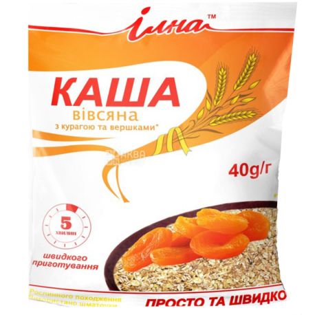 Илна, Каша овсяная быстрого приготовления, с курагой и сливками, 40 г