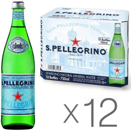 San Pellegrino, 0,75 л, Упаковка 12 шт., Сан Пеллегріно, Вода мінеральна газована, скло