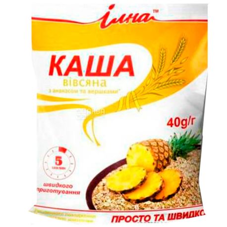 Илна, Каша овсяная быстрого приготовления, с ананасом и сливками, 40 г