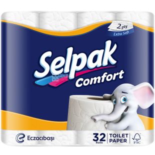 Selpak Comfort, 32 рул., Селпак Комфорт, Папір туалетний 2-шаровий, білий