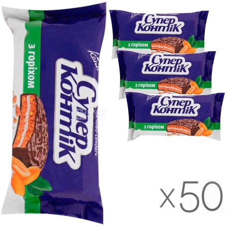 Konti, Супер-Контік, 100 г, упаковка 50 шт., Печиво-сендвіч, з горіхом