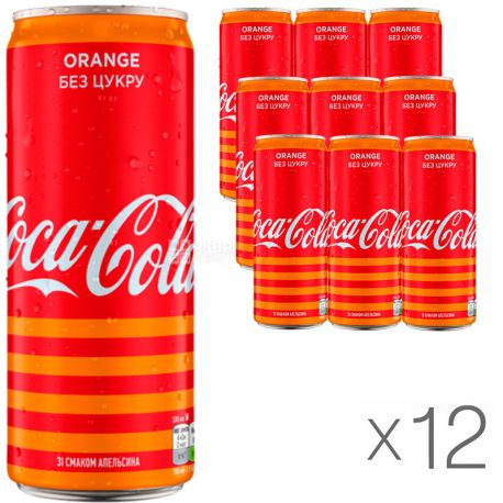 Coca-Cola Orange, Упаковка 12 шт., 0,33 л, Кока-Кола Оранж, Вода солодка газована, ж/б