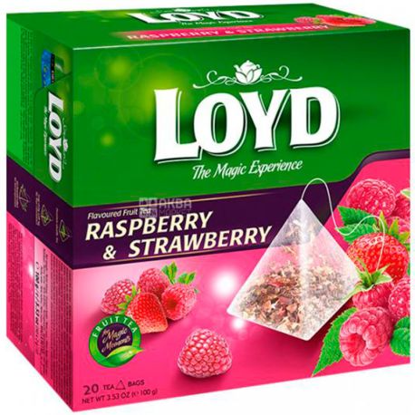 Loyd, Raspberry, Strawberry, 20 пак., Чай Лойд, Полуниця з малиною, фруктовий