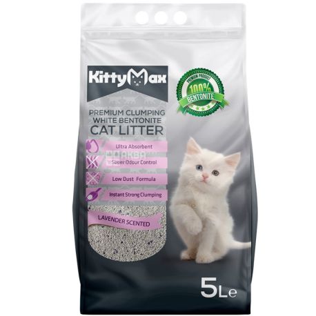 Kytti Max, Lavender, 5 кг, Наполнитель туалетов для кошек, бентонитовый, белый