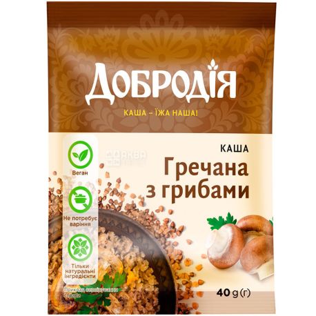 Добродия, 40 г, Каша быстрого приготовления, гречневая с грибами