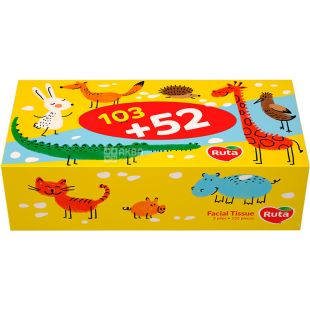 Ruta Kids, 155 шт., Серветки косметичні для дітей Рута, 2-шарові, 20х20 см