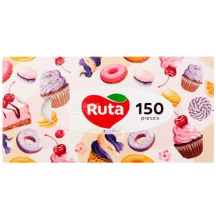 Ruta, 150 шт., Салфетки косметические Рута, 2-х слойные, 20х21 см, в ассортименте