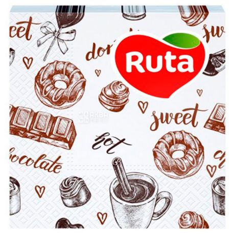 Ruta, 40 шт., Салфетки столовые, с рисунком Кофе, 2-х слойные, 24х24 см
