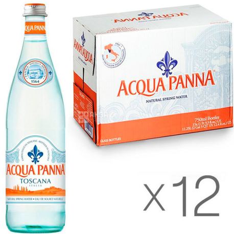 Acqua Panna, 0,75 л, Упаковка 12 шт., Аква Панна, Вода минеральная негазированная, стекло