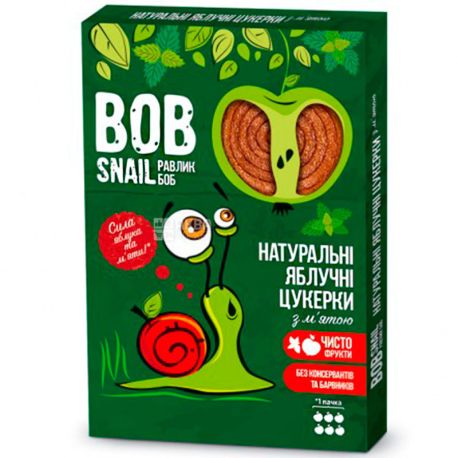 Bob Snail, 60 г, Пастила, натуральная, Яблочная с мятой, без сахара