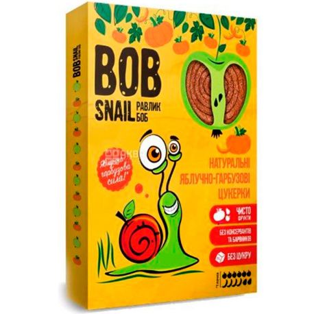 Bob Snail, 60 г, Пастила, натуральная, Яблочно-тыквенная, без сахара