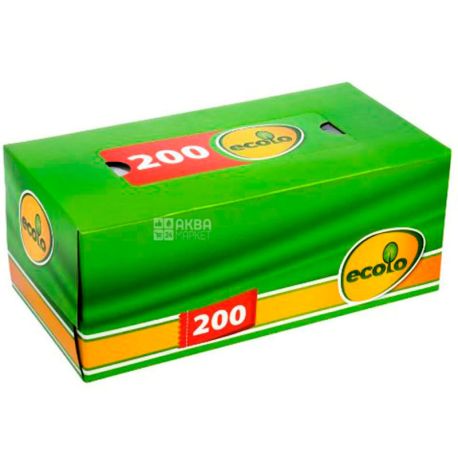 Ecolo, 200 шт., Серветки косметичні Еколо, 2-шарові, 20х21 см
