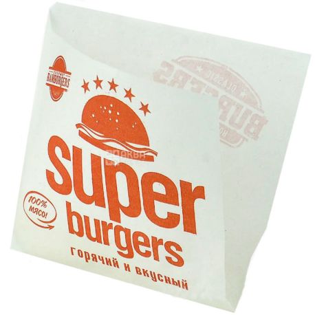 Super Burgers, 500 шт., Пакет бумажный  для бургеров, 140х140 мм