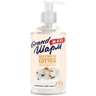 Grand Шарм, 500 мл, Рідке мило, Молочний протеїн та бавовна, з дозатором