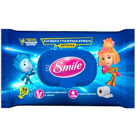 Smile Фиксики, 44 листа, Влажная туалетная бумага Смайл