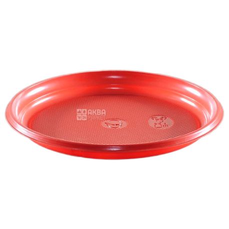 Промтус, 100 шт., Тарілка пластикова кругла, десертна червона, 165 мм