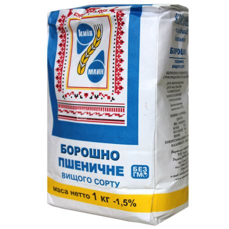 КиївМлин, 1 кг, Борошно пшеничне, вищий сорт