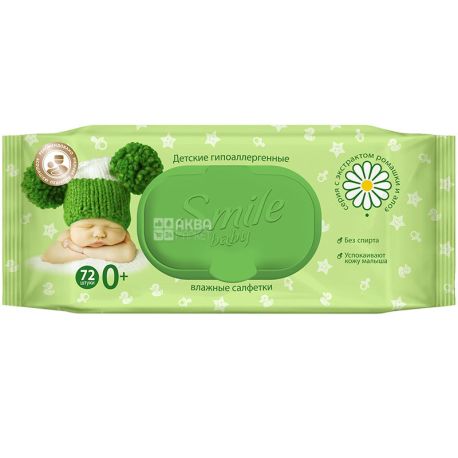 Smile Baby, 72 pcs., Wet wipes, Chamomile and aloe vera, m / s