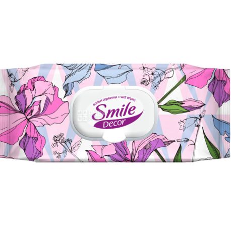 Smile Decorcolor Mix, 60 шт., Салфетки влажные Смайл Деколор Микс, для ухода за кожей