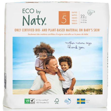 Eco by Naty, 22 шт., Підгузки Еко бай Наті, органічні, розмір 5, 11-25 кг
