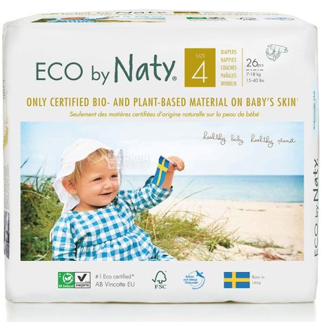 Eco by Naty, 26 шт., Підгузки Еко бай Наті, органічні, Розмір 4, 7-18 кг
