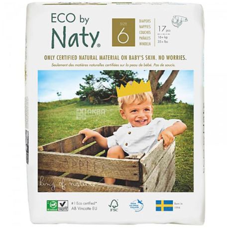 Eco by Naty, 17 шт., Підгузки Еко бай Наті, органічні, розмір 6, 16+ кг